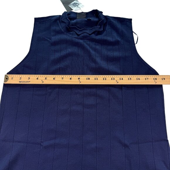 Cyrus Pointelle Scallop Trim Mock Neck Navy Tank Large NWT - Picture 6 of 11